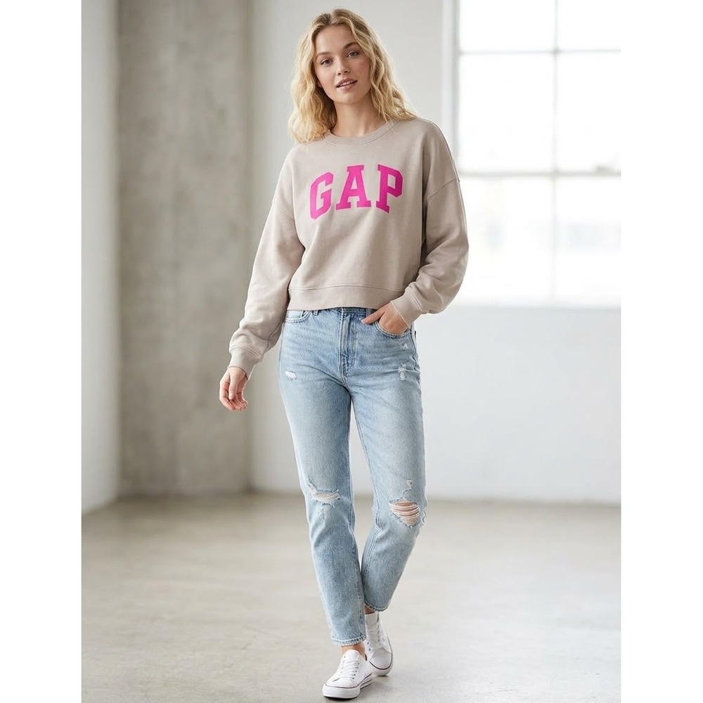 Gap Logo Sweatshirt Women XXL Beige Pink New